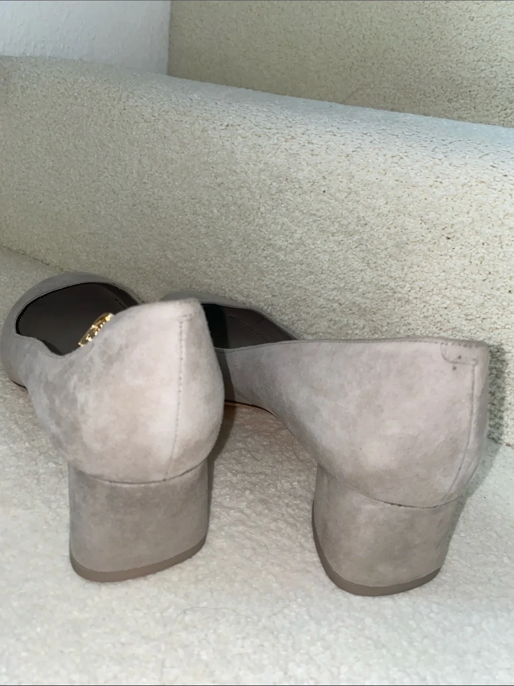 Tory Burch Gray Suede Block Heel Pumps